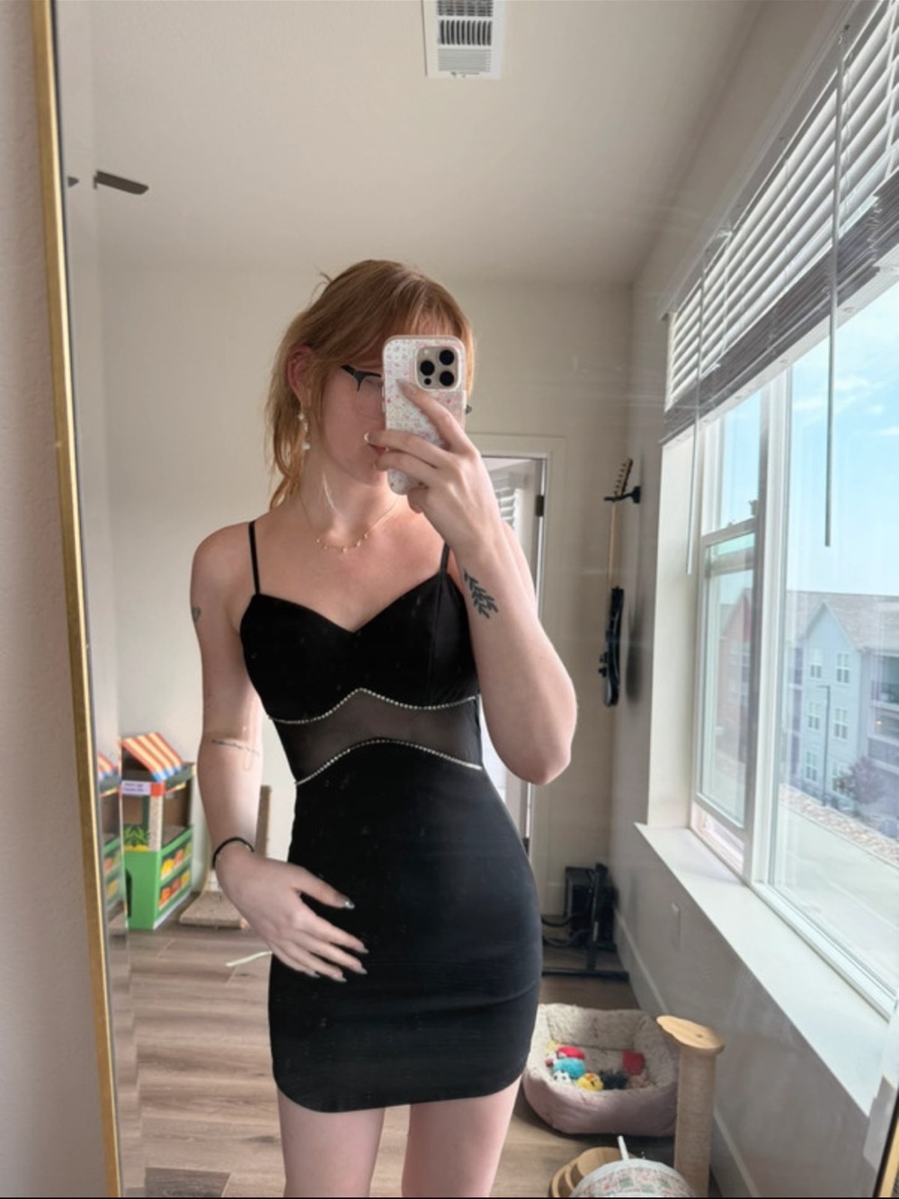 Black Mesh-Panel Bodycon Dress - Women's Elegant Evening Dress